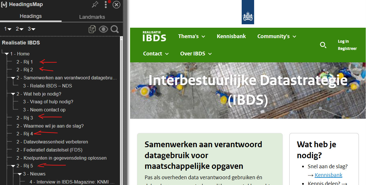 Screenshot voorbeeld koppen met de tekst Rj erin